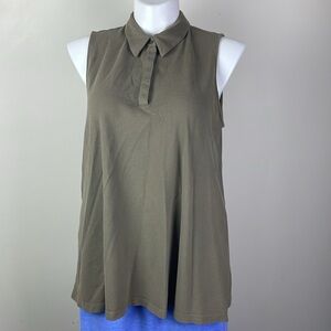 J.Jill Sleeveless Pique Polo Olive Green Pima Cotton